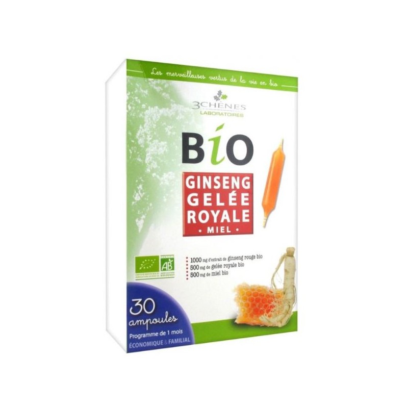 3 Chênes Bio Geleia Real Extra Forte 30 ampolas